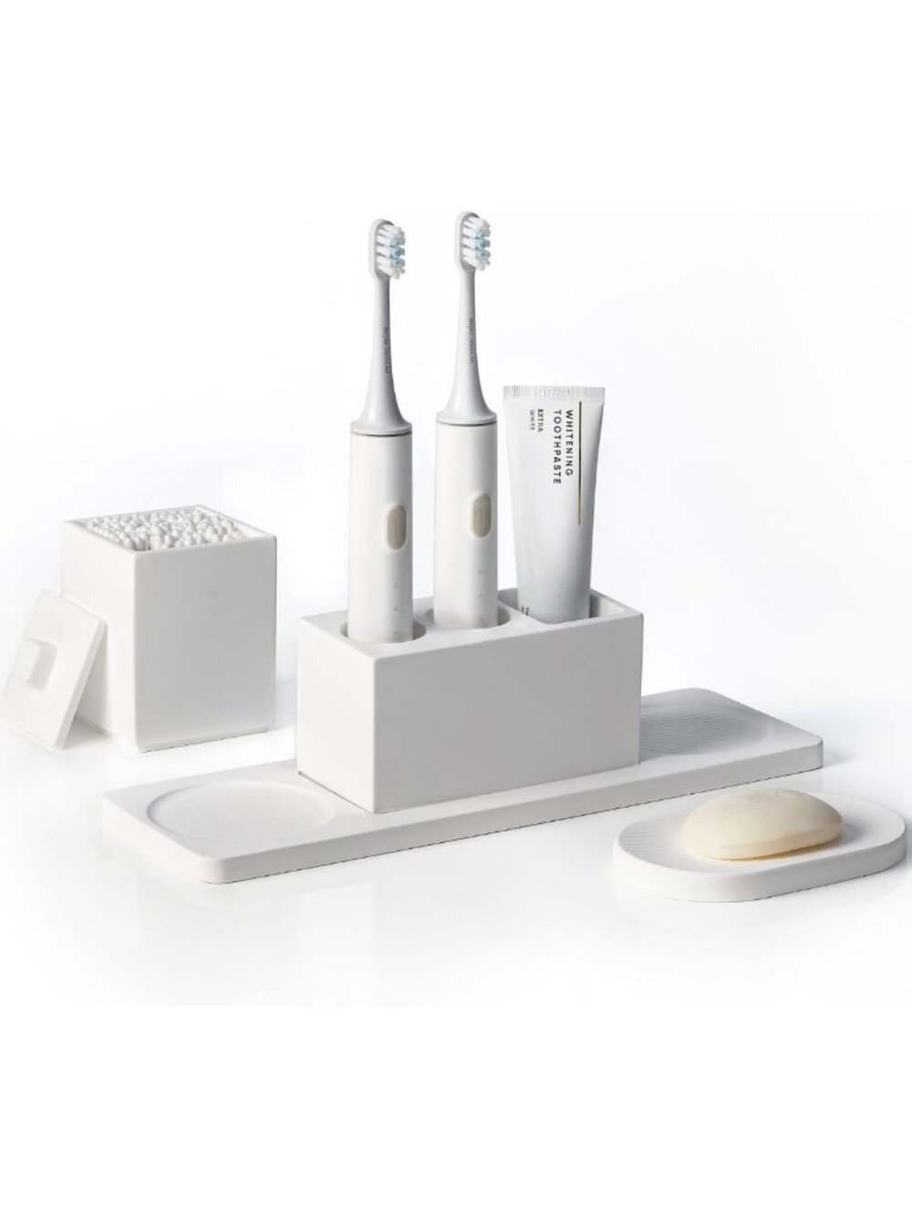 Stylish White Ceramic Toothbrush Holder Set for Bathroom Countertop, Soap Dish